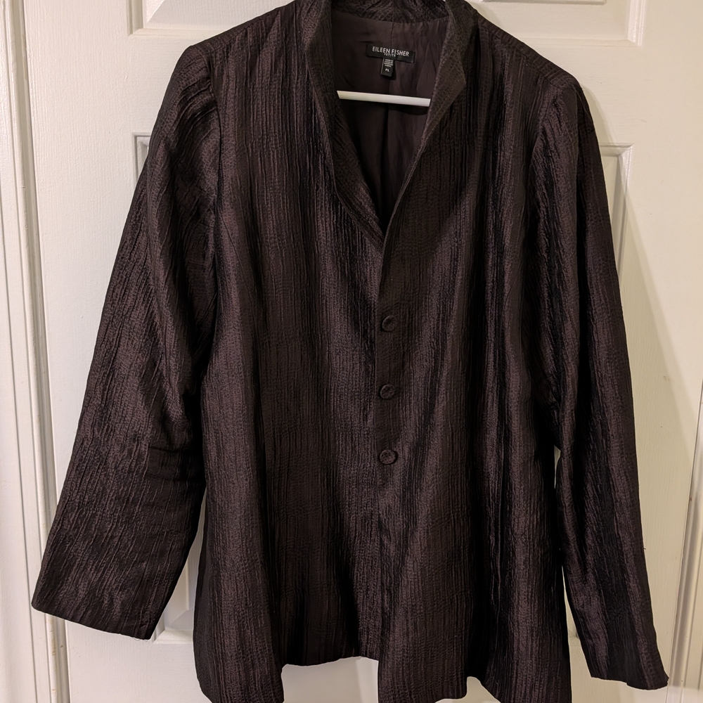 Eileen Fisher Textured Dark Brown Button Jacket